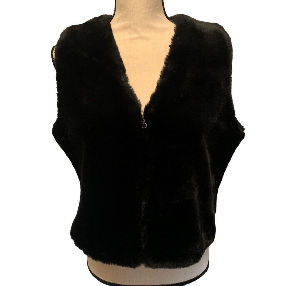 Cambridge Dry Goods Vest Womens  Large Faur Fur Vegan Fur Zip Front Soft Vintage - Picture 11 of 12